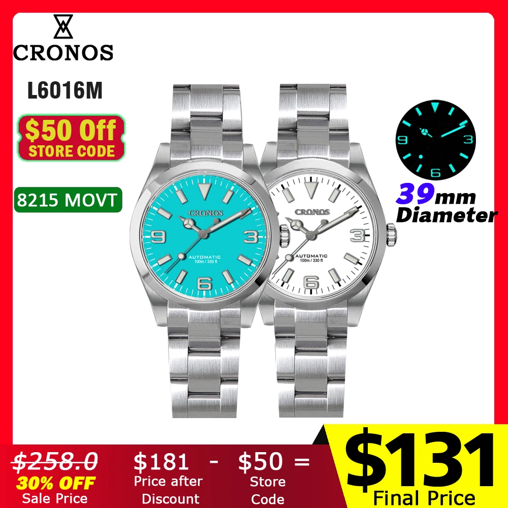 Cronos EX Diver Mechanical Men Watch 39mm Automatic Sapphire Glass Bushed Bracelet 10ATM  L6016