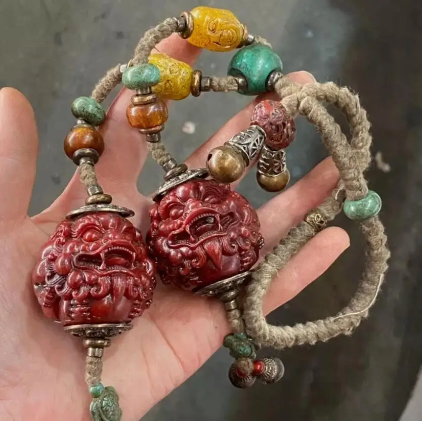 

Chinese Old Jade Red Mountain Culture Axe Pendant Inlaid with Precious Stones