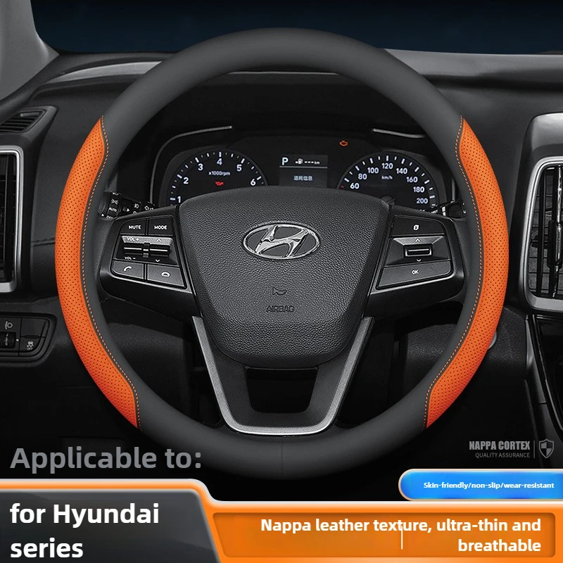 

Leather Car Steering Wheel Cover for Hyundai Tucson KONA N-line Elantra Santa Fe Sonata Creta 2023 2024 2025 2026 Accessories