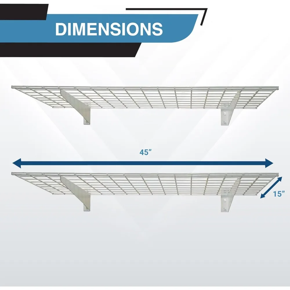 2-Pack Heavy Duty Steel Garage Shelving, 45”x 15” Wall Mounted Shelve,Max Shelf Load 200 Pounds, White Powder Coated