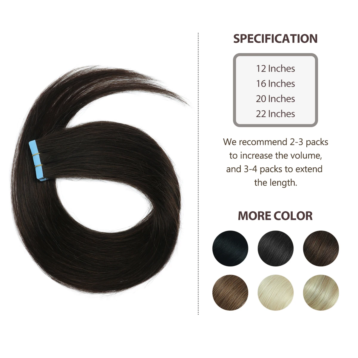 Invisible Tape In Extensions Human Hair Seamless Pu Skin Weft Injected Hair Extensions Hand Tied Adhesives Tape-Ins 10pcs/pack