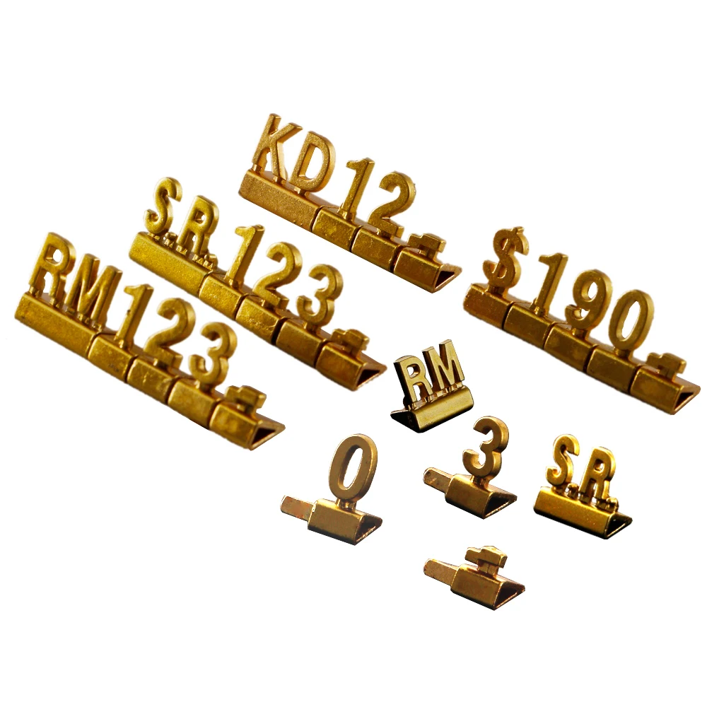 RM Dollar KD S.R. Franc Metal Adjustable Assembly Jewelry Pricing Cubes Price Number Block Set 3D Digits