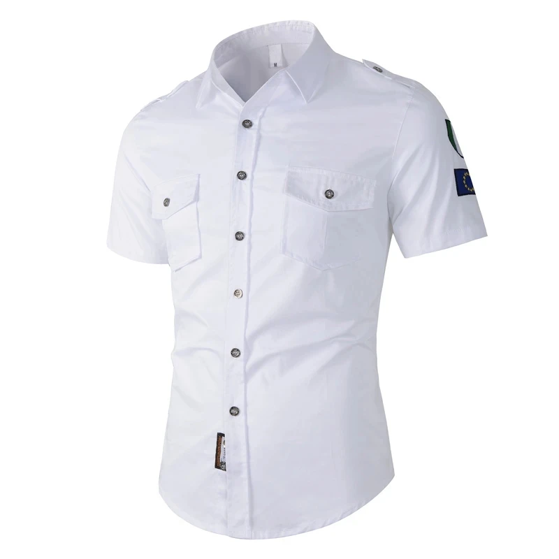 

New Cotton Military Shirt Men Summer Short Sleeve Tops Casual Embroidery Dress Shirt Male Cargo Work Shirts Plus Size 6XL