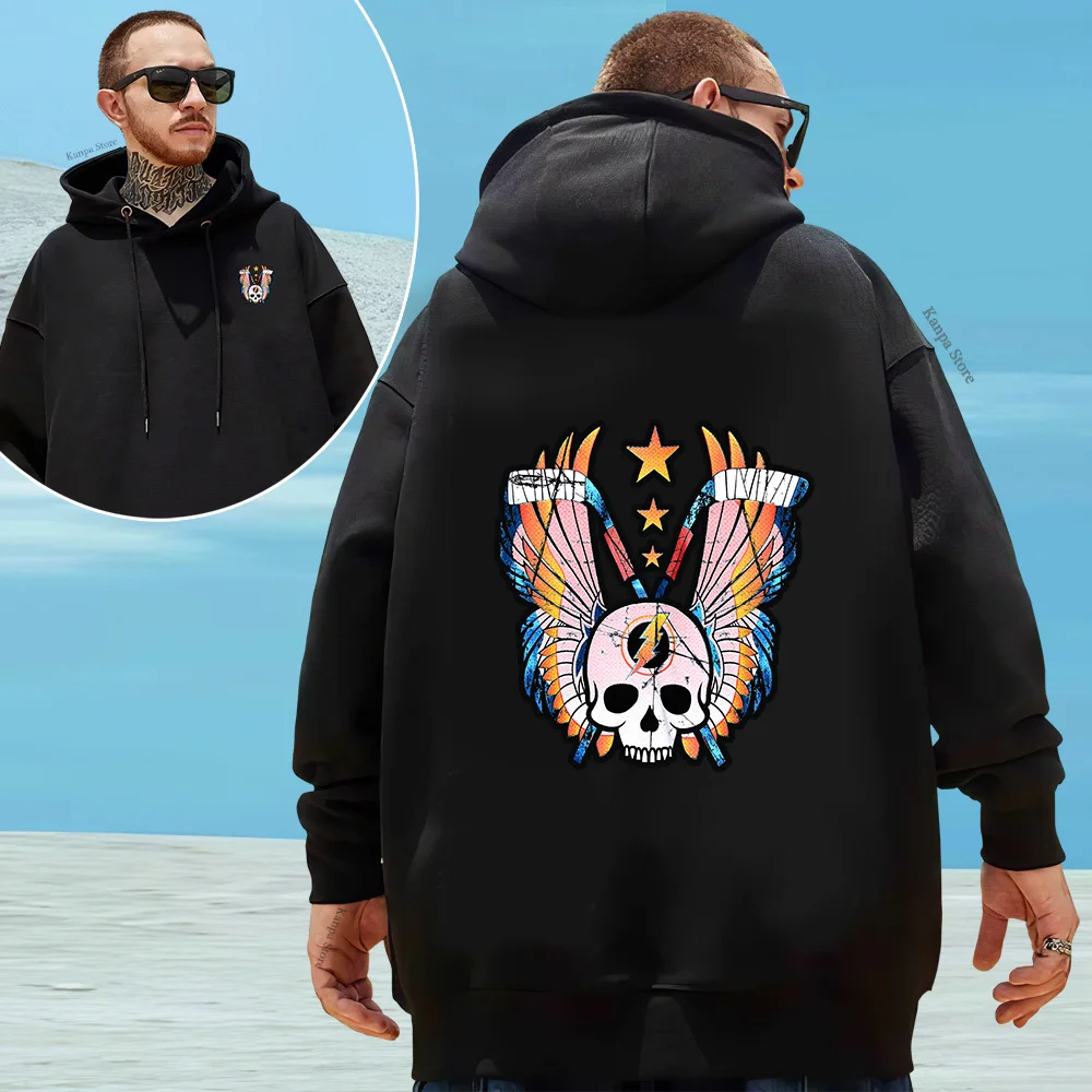 

Hoodie Men's Hip Hop Hooded Sweatshirt Fashion Harajuku Winged skull pattern print Casual Oversized Hoodies Male Gym Sportswear