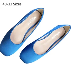 Lady Silk Stain Flats Square Toe Ballerina Rojas Green Blue Slip-Ons Latex Spongy Insole For Tender Feet Wide Fitting 48 45 47