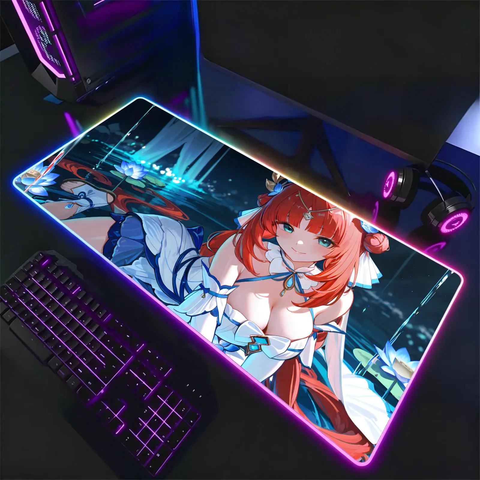 Mouse Pad RGB Color Changing Gaming Mouse Pad, Stitched Edges, XXL Large Keyboard Desk Mat Genshin Impact Nilou