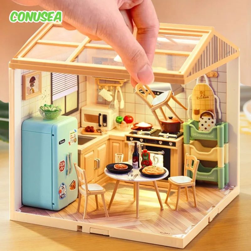 DIY Children's Handicraft House Light Building Blocks Scene Assembly House Toys Birthday Christmas Valentine's Day Gifts Girl