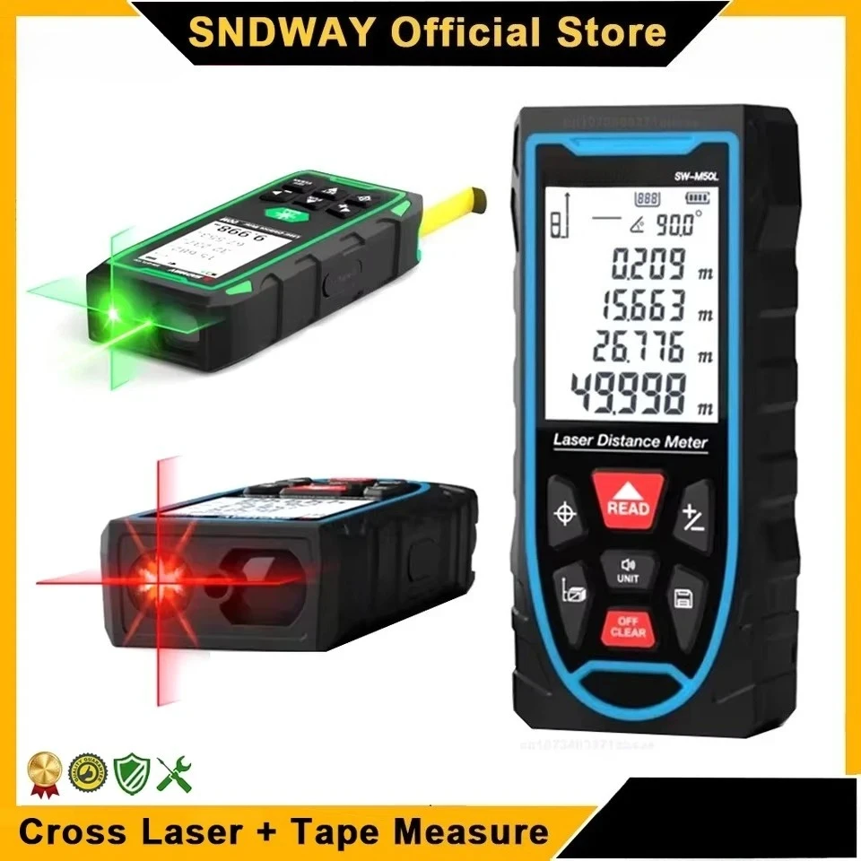 

3-in-1 Digital Cross Laser Distance Meter with Tape Measure Vertical & Horizontal Range Finder CE/FCC Certified