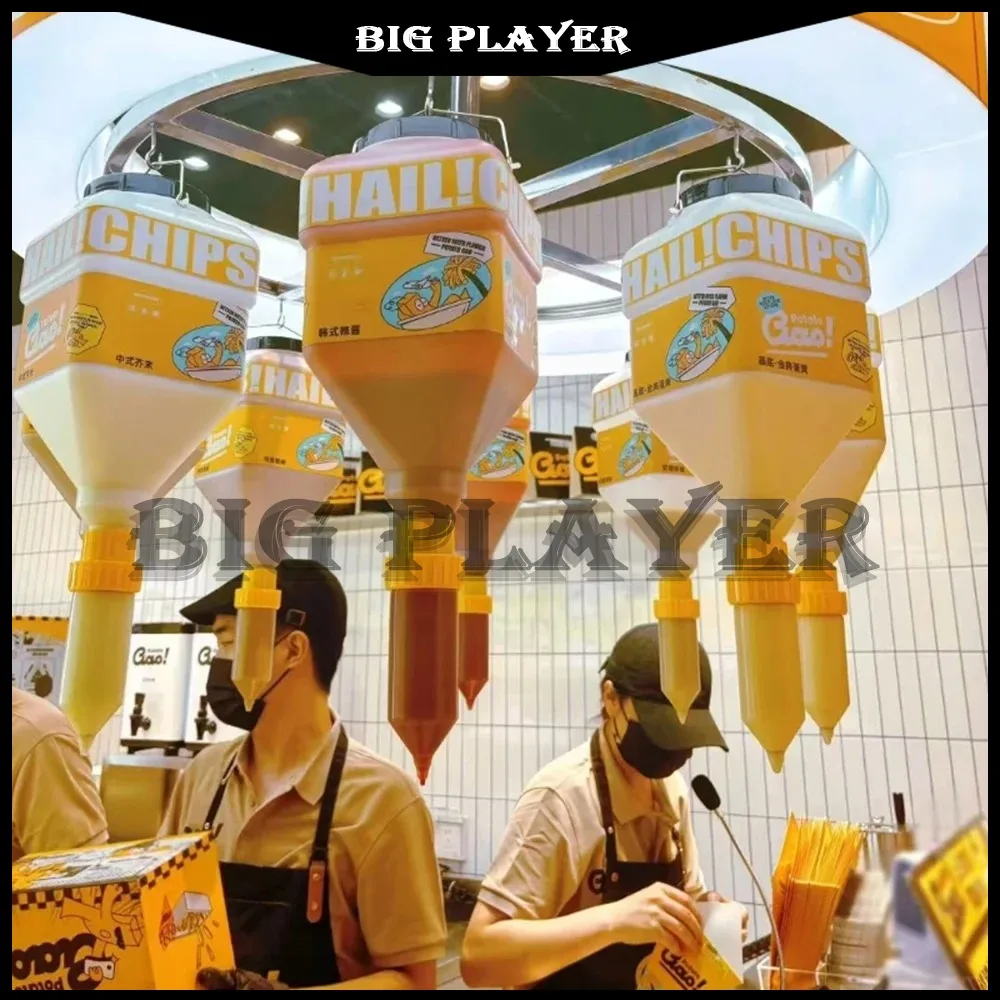 Cubo de salsa colgante de gran capacidad de 5,5l, dispensador comercial de extrusión de mermelada de tomate y ensalada, Cubo de salsa especial para tienda de patatas fritas