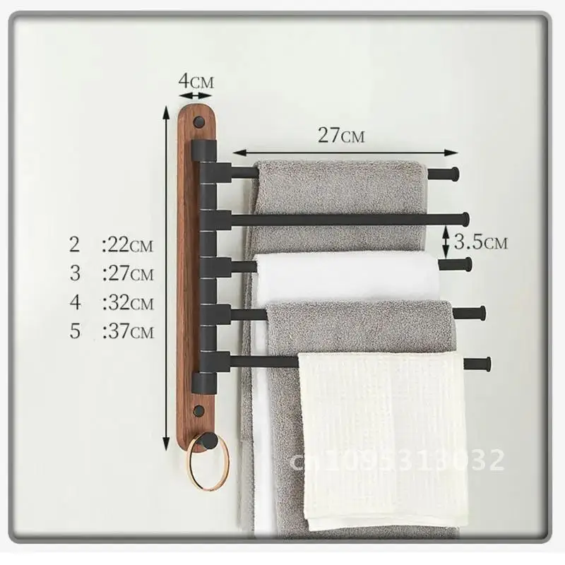 Wall 2/4 Swivel Towel Bars Hanger Bathrobe Bathroom Mounted Holder Rotatable Accessories Towel Wood Rack