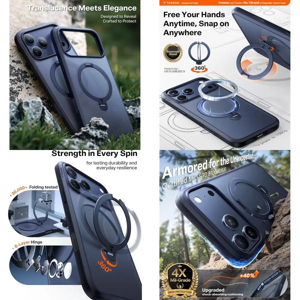 

Q3 Spin for iPhone 17 Pro Max Case with 360 Magnetic Stand, Camera Control, Fit for MagSafe, 4X Military-Grade Shockproof Case f