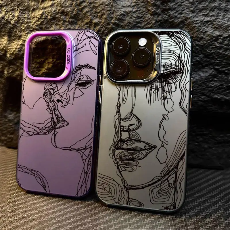 حافظة وجه تجريدية لهاتف آيفون 16 15 14 برو ماكس 12 13 Mini 11Pro XS XR 8 Plus غطاء مقاوم للصدمات