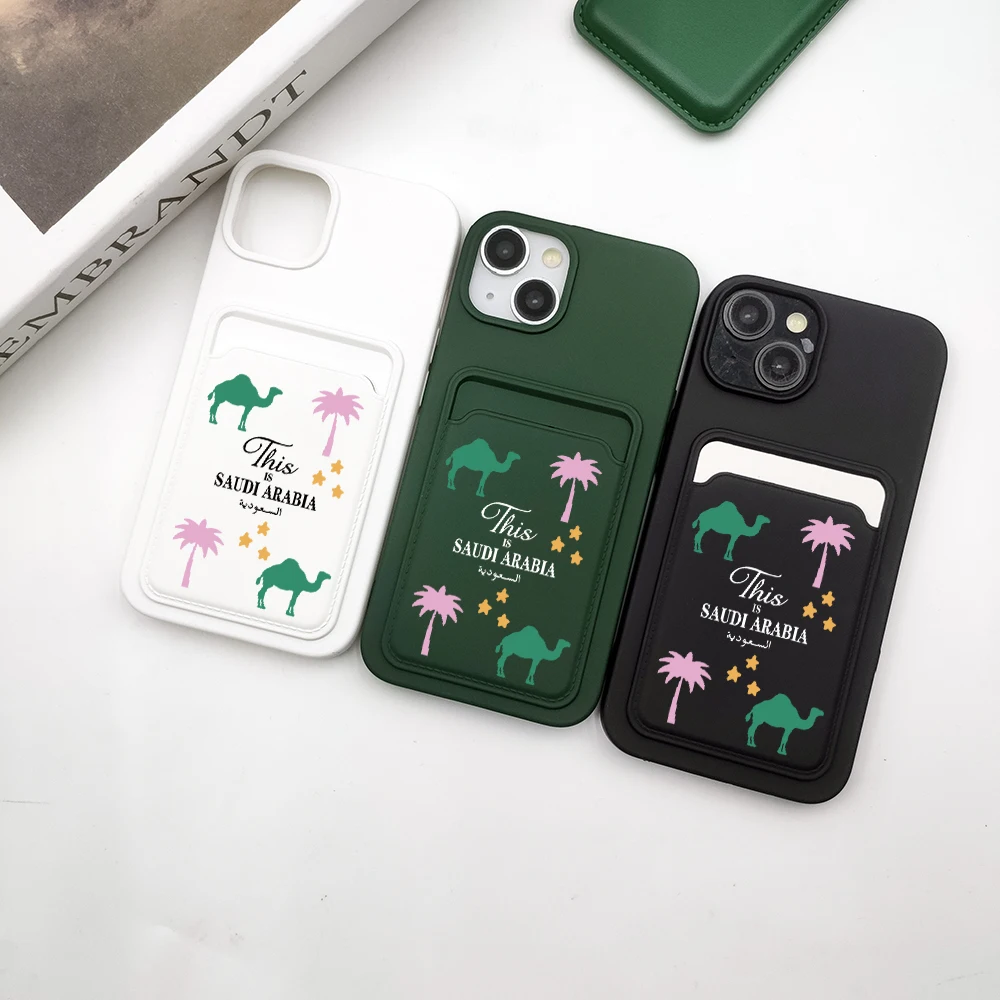 Luxury Saudi Arabia Camel Wallet Card Phone Case For iPhone16Pro Max 11 12 13 15Plus 14Pro Coconut Tree Silicone Back Cover