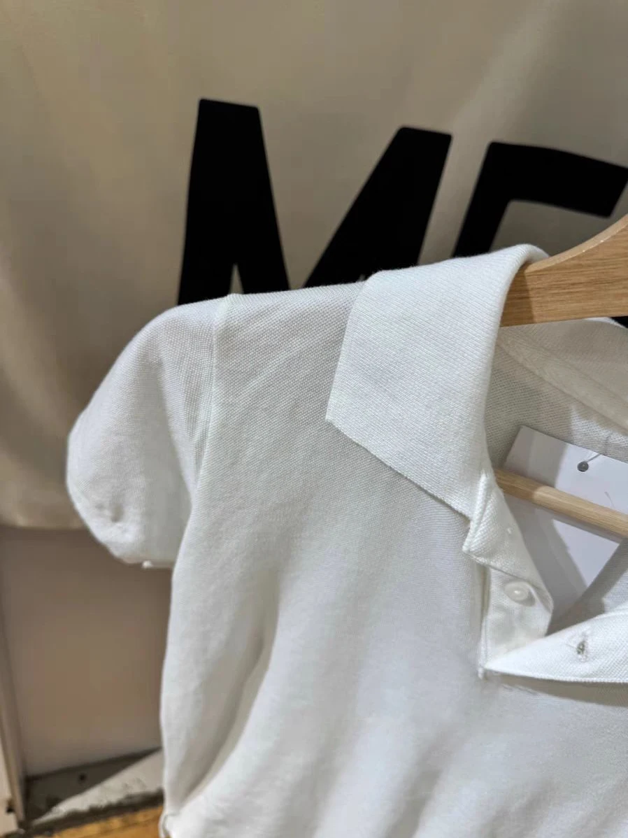 White Simple Slim T-shirts Summer Turn Down Collar Short Sleeve Cotton Tees Casual Vintage Sweet Preppy Style Y2k Top for Woman