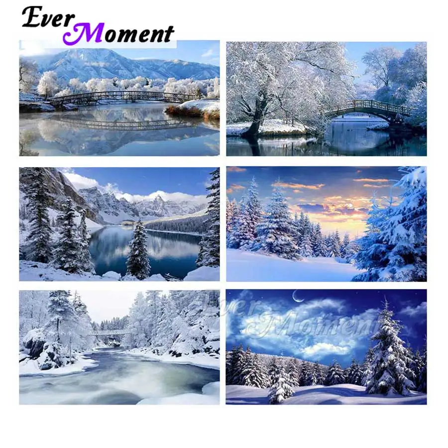 Ever Moment-pintura de diamantes de invierno, Paisaje de nieve, bordado cuadrado completo, mosaico, taladro, decoración del salón, hecho a mano, S2F2554