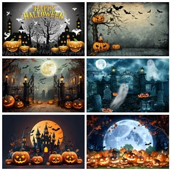 Halloween Photography Backdrop Full Moon Scary Night Castle Pumpkin Party Background Baby Portrait Photographic For Photo Studio