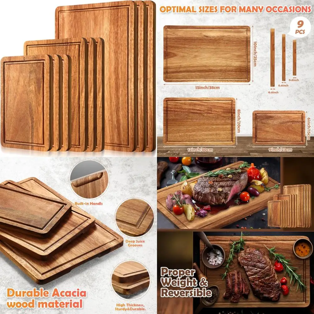 

Толстые сверхмощные кухонные разделочные доски разных размеров с канавками для сока и ручками для нарезки мяса и овощей, удобное обслуживание