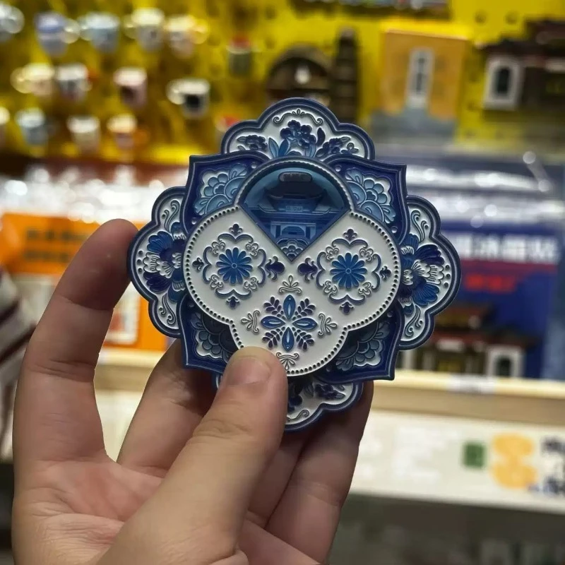 Jingdezhen Blue White Porcelain Fridge Magnet Rotatable Zinc Alloy Craft Creative Home Decor Magnet Cultural Art Gift