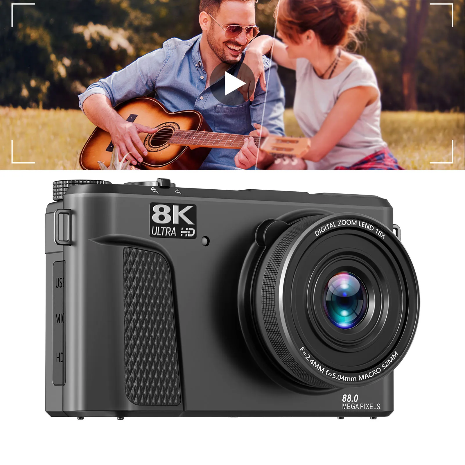 Digital Camera 8K 88MP 18x Zoom Autofocus WiFi Travel Camera with