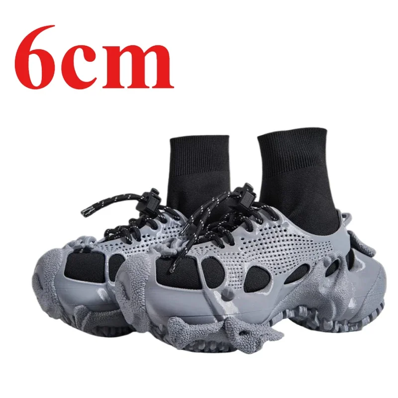 Original 3D Printing Design 6cm Thick Bottom Black Dad Shoes for Men's Genuine Leather Couple Casual Height Increase Shoes Boots