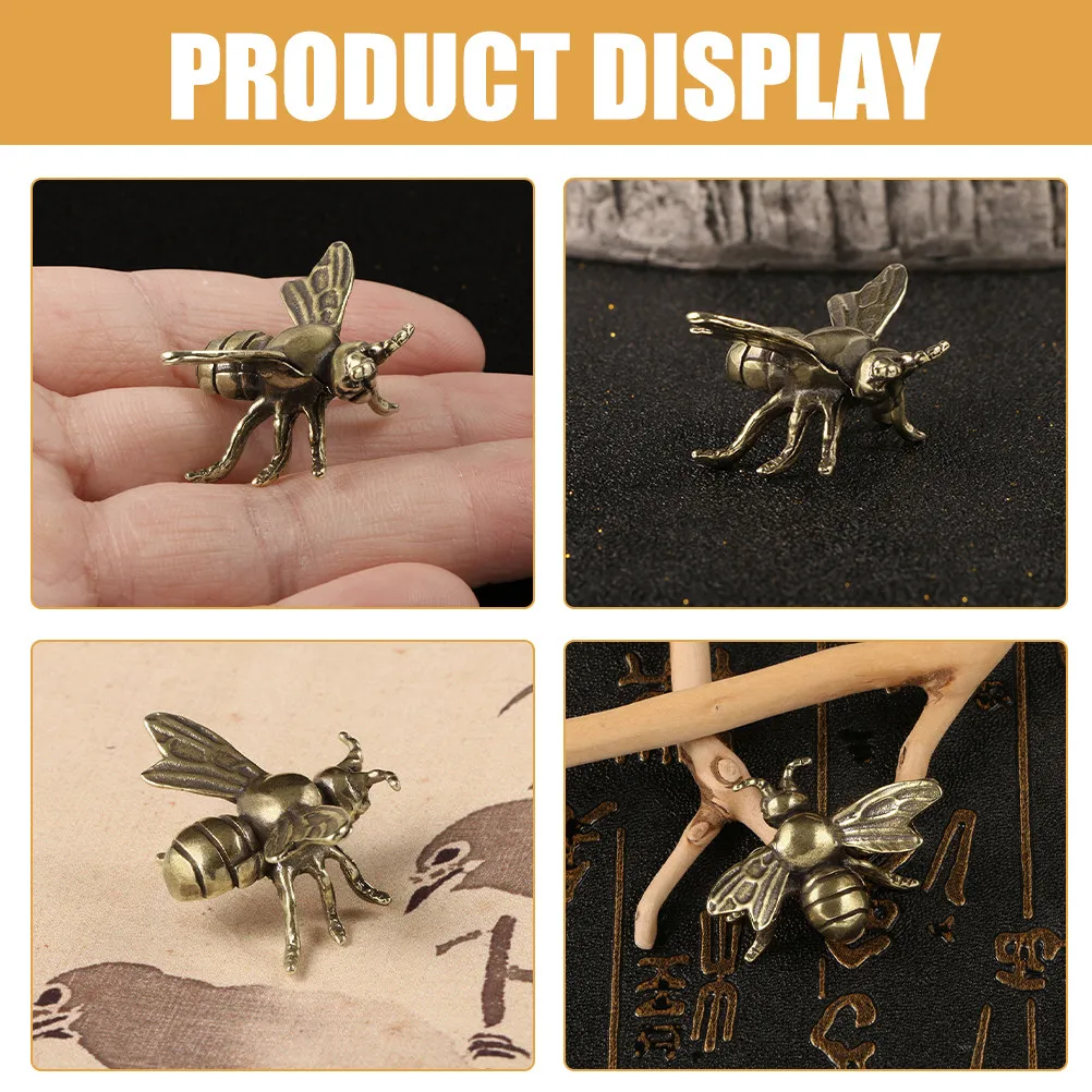 Brass Bee Decor Small Desktop Ornament Stylish Bee Shape Adornment for Car Desk Living Room Study Tabletop Indoor Decor Retro