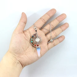 Natural Stone Crystal 7 Chakra Reiki Healing Pendulum For Dowsing Spiritual Divination Cone Quartz Pendulos Pendant Jewelry