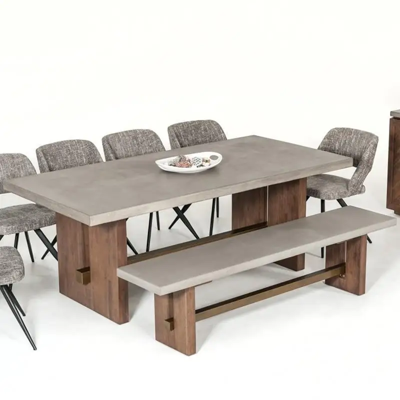 American solid wood imitation cement dining table and chairs wabi sandy wind B & B villa retro tea table