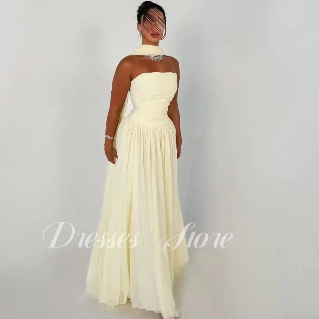 

Giyu Elegant Yellow A-line Evening Dress Floor-Length Sleeveless Pleat Formal Occasion Dresses فساتين سهرة Customized