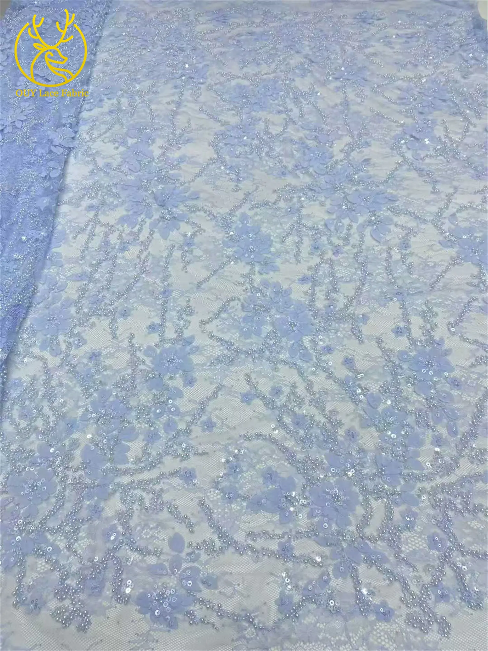 Afrikanischer nigerianischer Bräutigam-Perlen-Spitzenstoff 2026, französisches Netz, 3D-Applikation, Pailletten-Spitzenstoff für Party, Hochzeit, Kleid, Nähen, 5 Yards – Detail 15