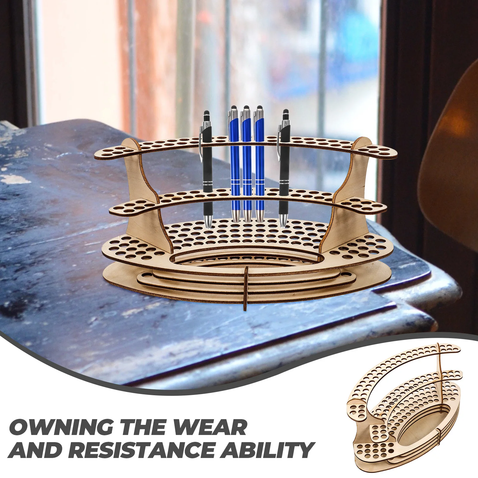 

Wood Pen Pencil Holder Desk Organizer Rustic Large Capacity Slots Pen Stand Desktop Stationery Storage Pencil Storage Organizer