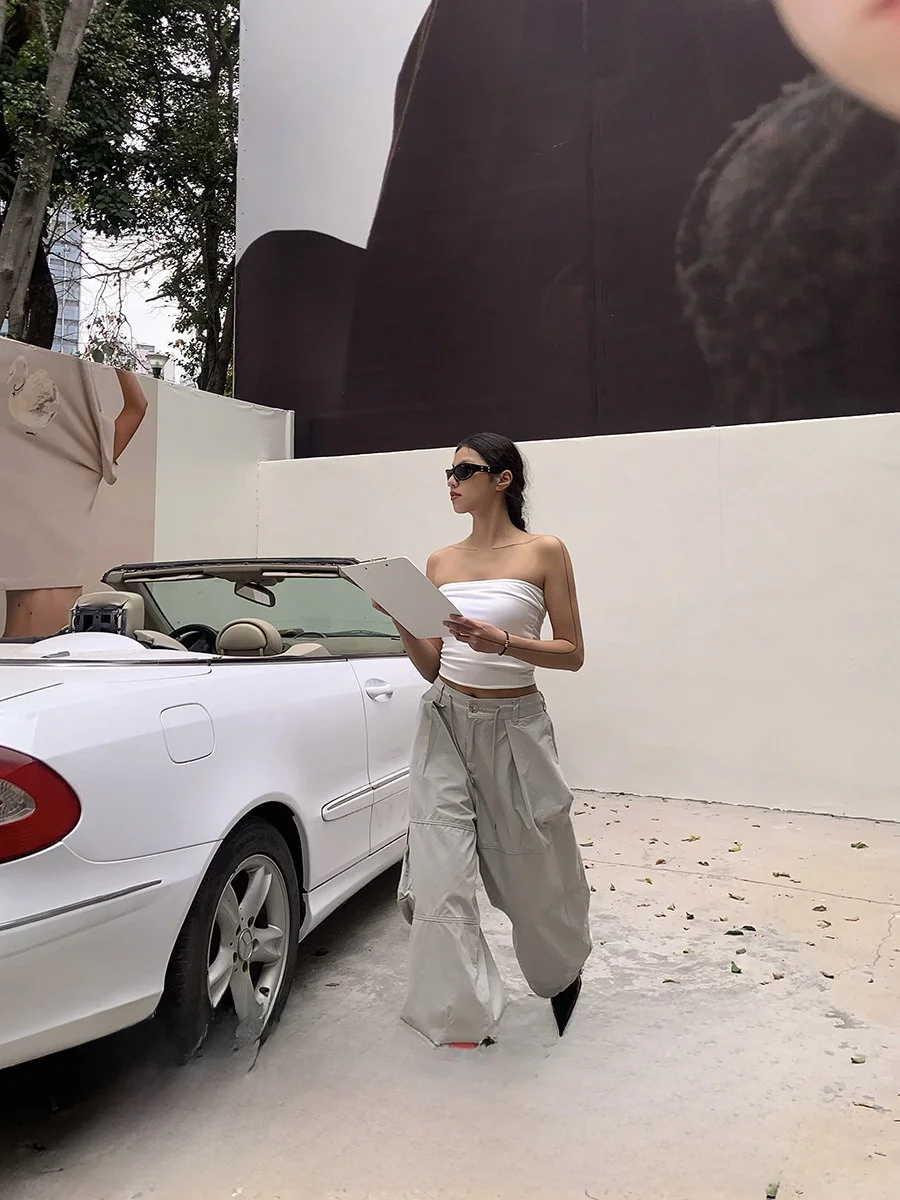 

GoGo Burn American ey Workwear Casual Pants Women's Loose Wide Leg Pants Summer New Lazy Sle High Waist Street Sle