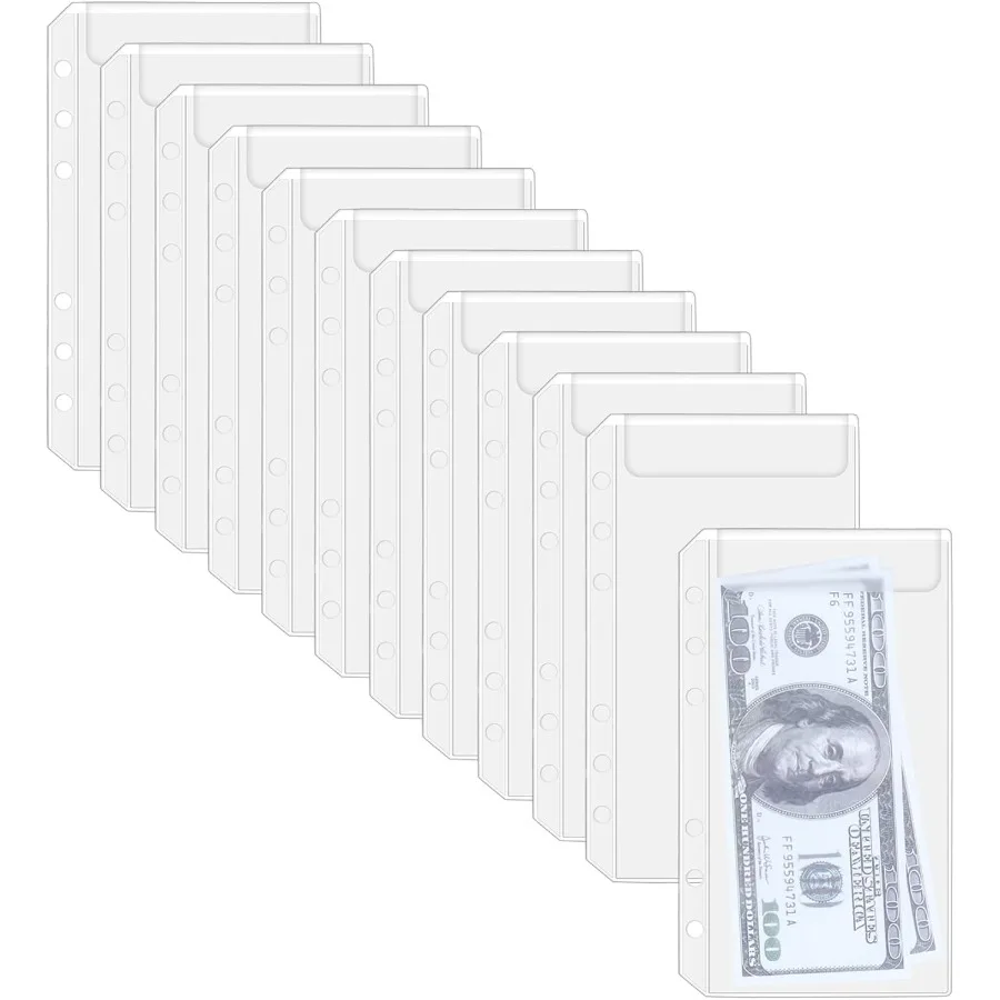

12PCS A6 Binder Pockets 6Hole No Zipper Budget Cash Envelopes for Money Organizer Zipless A6 Planner Inserts Cash Stuffing Enve