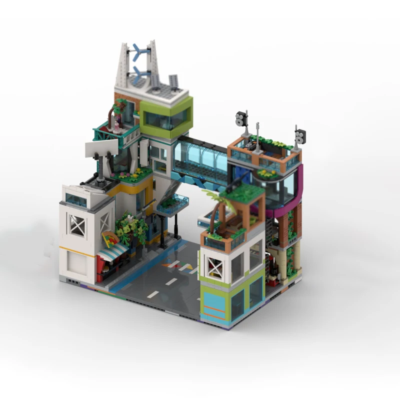 스트리트 뷰 모델 MOC 빌딩 벽돌 다운타운 호텔 및 병원 모듈형 기술 선물 휴일 조립 어린이 장난감 정장