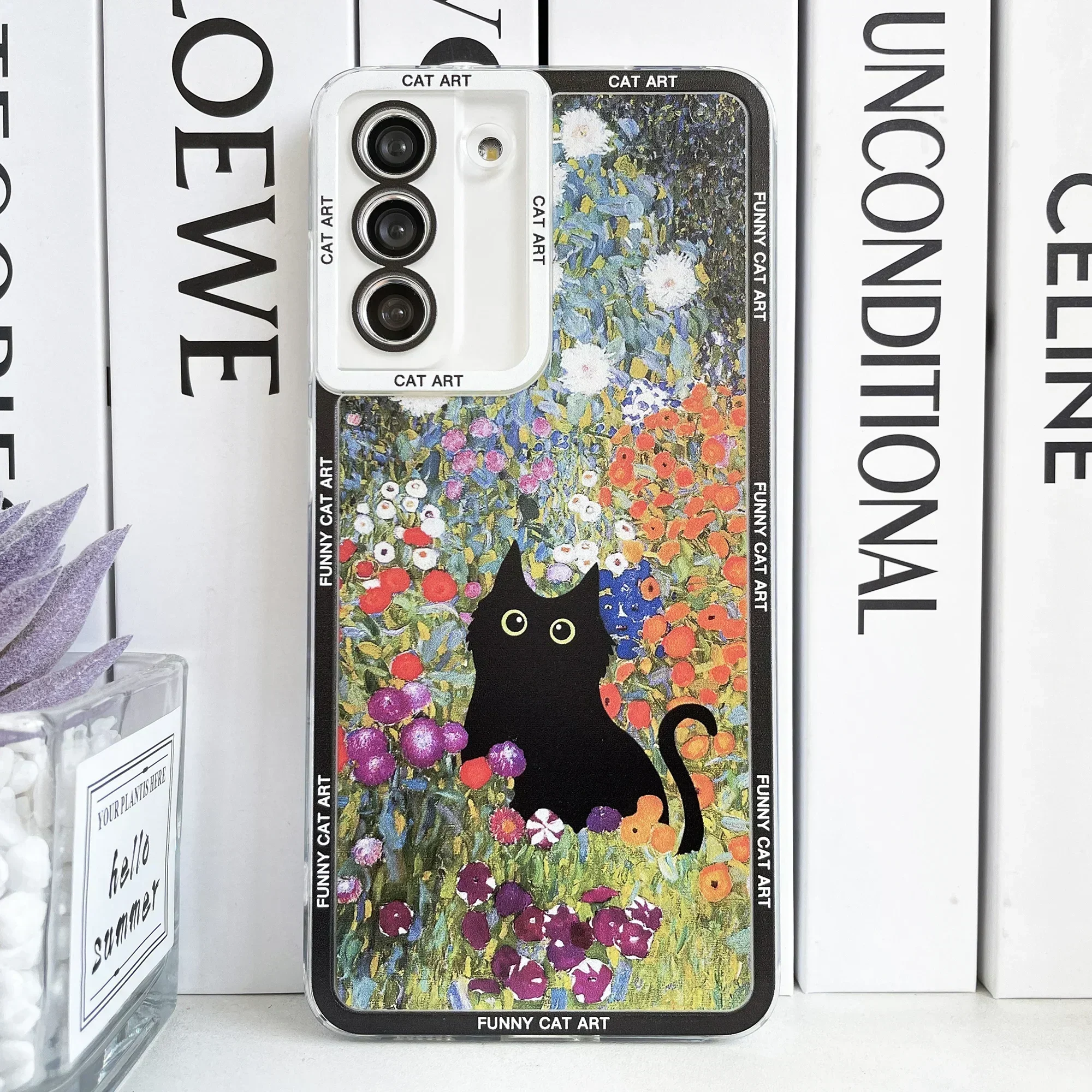 Śmieszne Cat Art Cat etui Samsung Galaxy S20 Plus S21 FE S22 S23 Ultra A53 A52 A54 S24 Claude monetka Van Gogh lilie wodne irysy