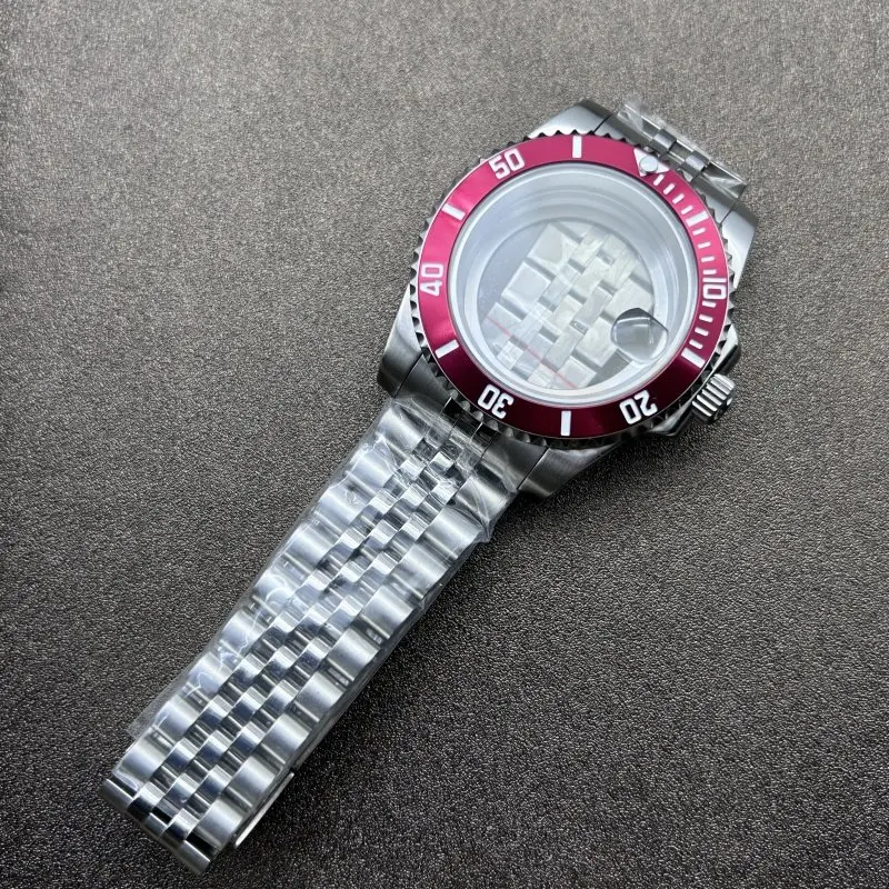 40MM Stainless Steel Case Strap Ring Set 5 Beads Strap Sapphire Glass Fit for NH34/NH35 Movement