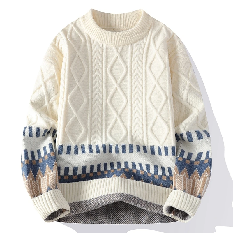 

Jacquard Mock Neck Men Sweater Loose Fit Pullovers Knitted Casual Winter High Quality Soft Comfortable Elastic Sueters De Hombre