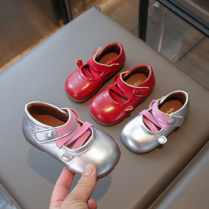 

Simple Girls Princess Shoes Spring Autumn Round-toe Children Leather Shoes School Non-slip Versatile Kids Causal Flat Shoes New