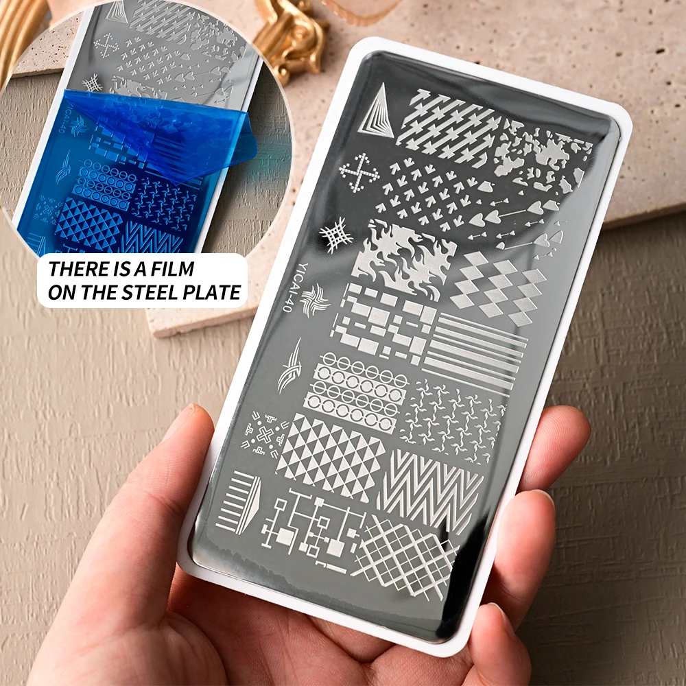 

1pc Geometric Wave Pattern Nail Stamping Plates 12*6cm Heart Arrow Image Printing 2026 Art Steel Plate Geometry Template Stencil
