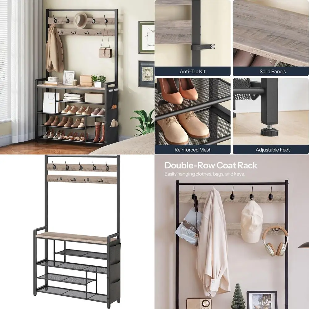 

Hall Tree Bench with Shoe Rack and Coat Storage, 39.4 Organizer for Entryway