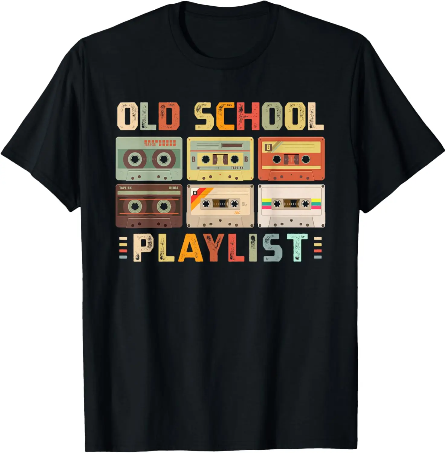 Old School Playlist Cassette Tape Graphic Tee Retro 80s Music T-Shirt Casual Short Sleeve