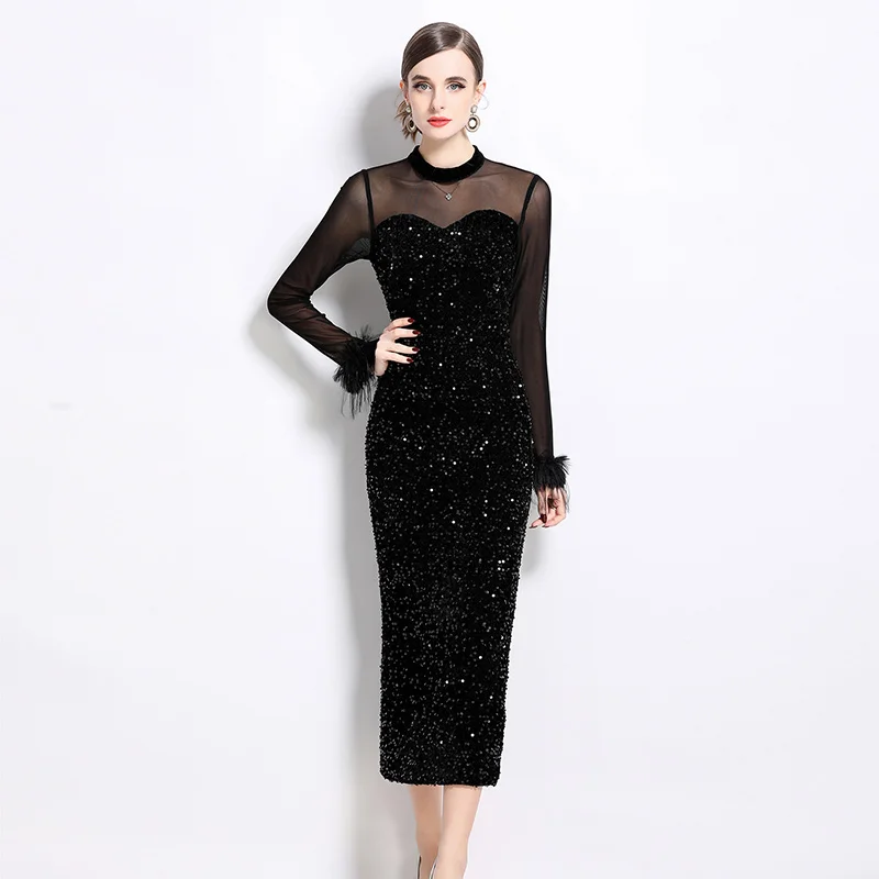 

Ele Sexy Bodycon Par Dr Sequin Me Splice Long Sve Floor Length Korean Sle Polyester Regenerated Cellulose Fiber