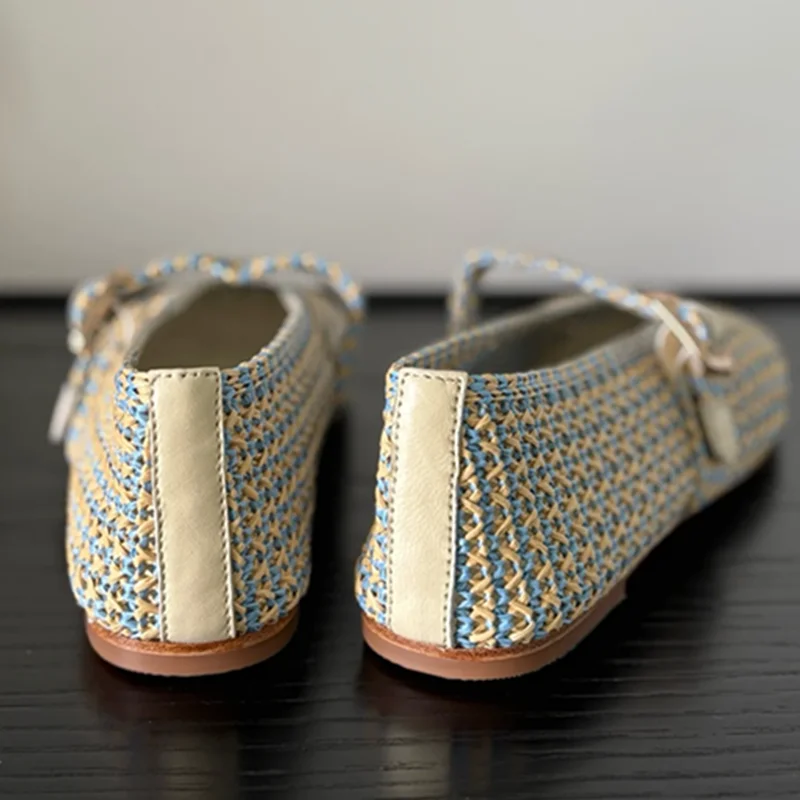 

Maxdutti Summer Flat Shoes French Country Vacation Natural Raffia Straw Woven Sandals Colorful Mary Jane Shoes Women