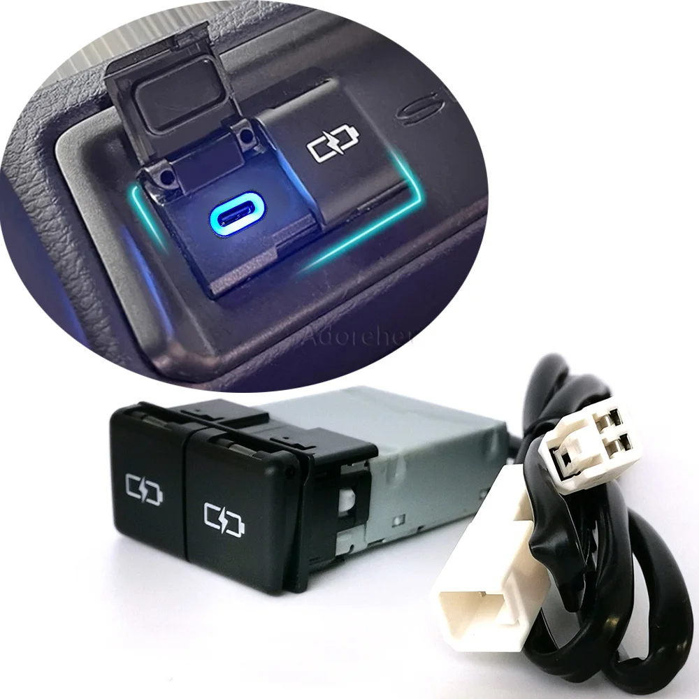 

12/24V Car Charger Dustproof Socket Dual USB Type-C PD Charging Outlet Power Adapter For Camry Avalon Highlander Levin RAV4