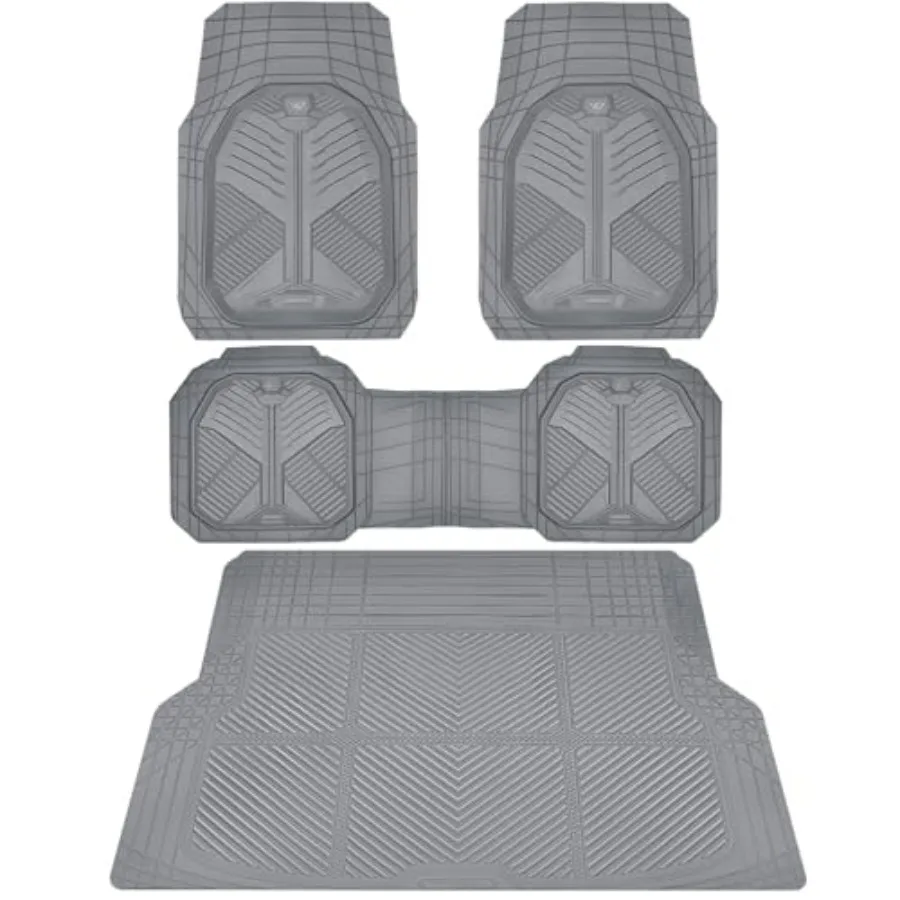 

Heavy Duty Rubber Car Mats with Cargo Liner Deep-Dish Car Floor Mats and Trunk Mat All Weather Universal Trim-to-Fit for SUVs T