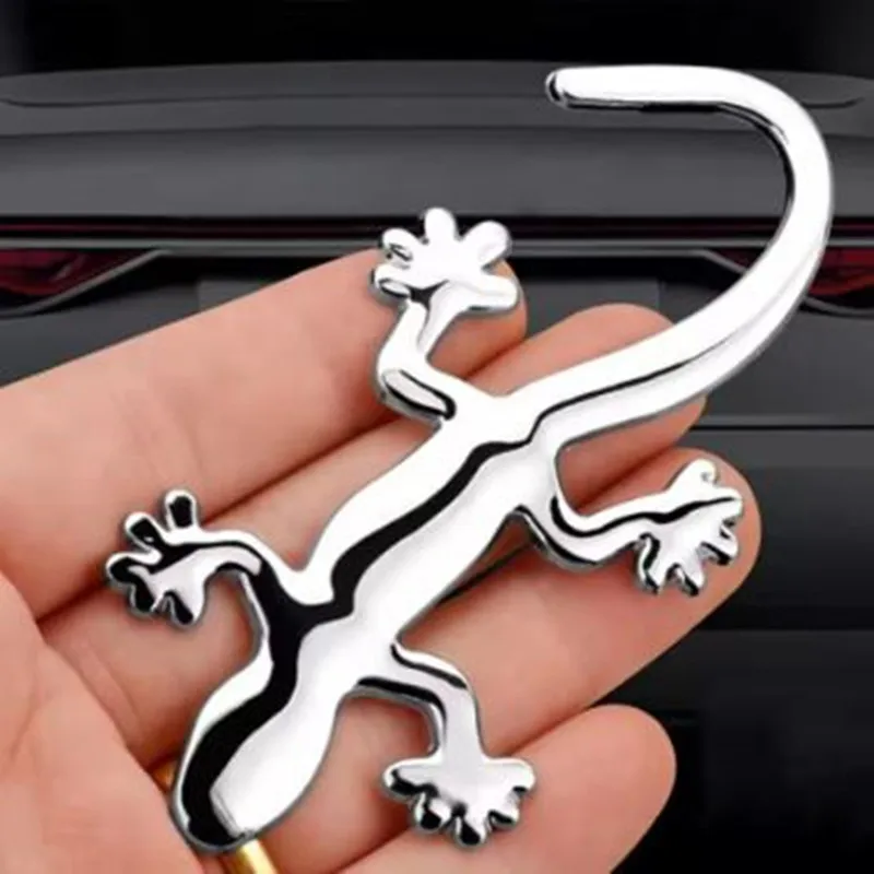 2 Pcs 3D Metal Gecko Shape Lizard Logo Chrome Car Badge Emblems Sticker Decal Self-adhesive Car SUV Decoration Accessories