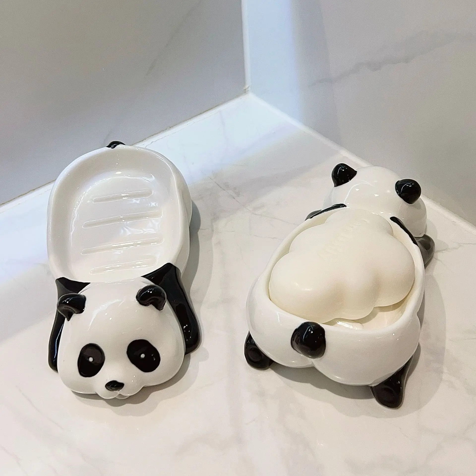 الإبداعية الكرتون لطيف الصابون تخزين الرف اكسسوارات الحمام السيراميك الباندا صندوق الصابون المنزل المرحاض الحمام استنزاف #3
