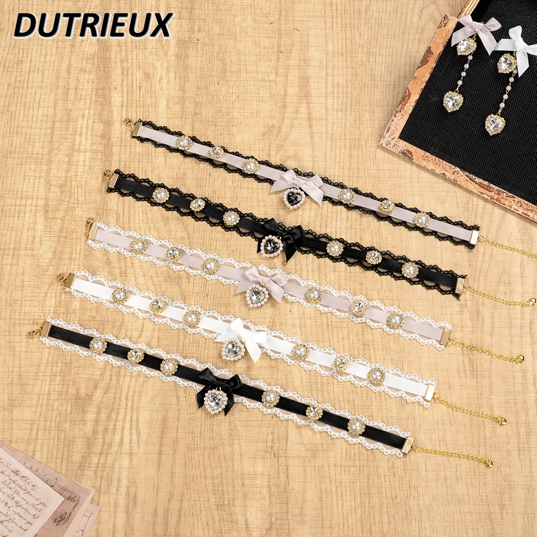 Mine Series Mass-produced Choker Heavy Industry Pearl Rhinestone Gemstone Collar Lolita Necklace Collarbone Chain Necklaces