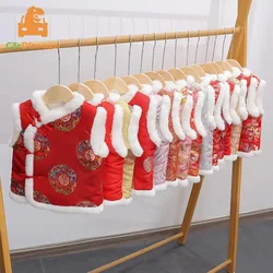 2026 Winter New 1- 8 Years Girl Vest Kids Waistcoats New Year Traditional Chinese Tangsuit Thicken Cotton Padded Vest For Girls