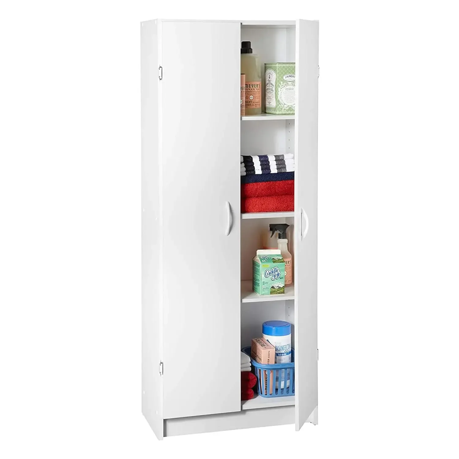 Armoire de garde-manger Chi Board avec 2 portes, étagères réglables, debout, rangement pour cuisine, buanderie ou buanderie, blanc