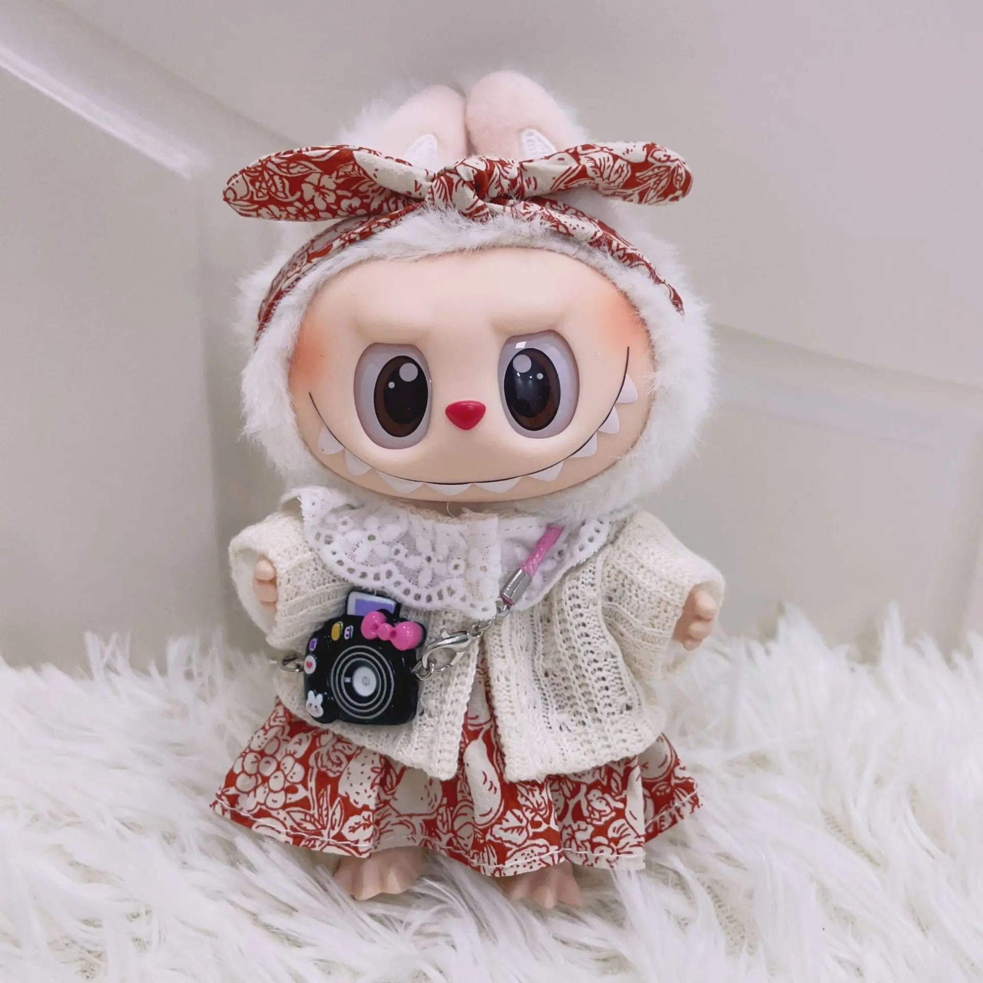 Labubu Doll Clothes Butterfly Knot Floral Set 17cm Plush Doll Clothes Replacement Labubu I II Idol Doll Sitting Party